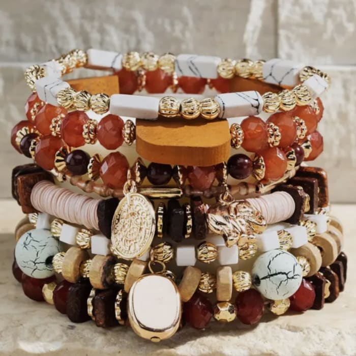 Multi Layered Natural Stone Bracelet - Pink Sand
