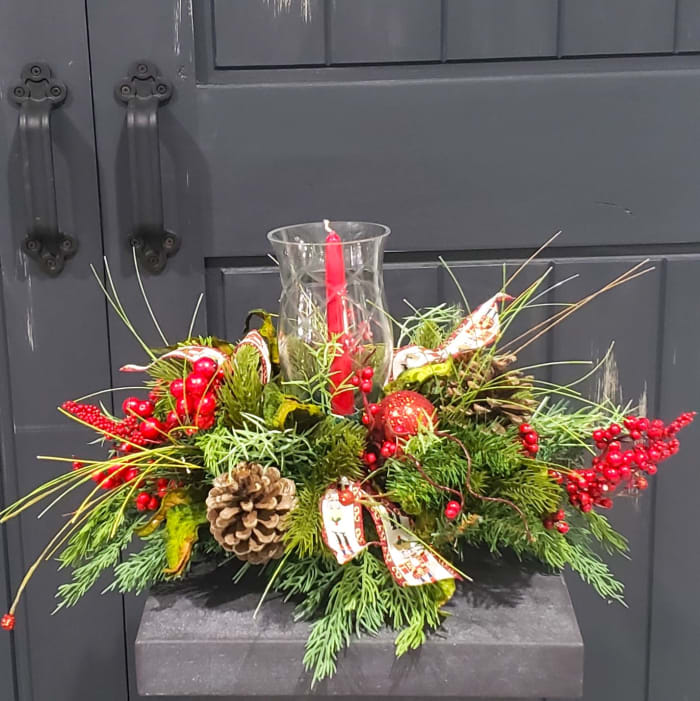 Candlelit Christmas Hurricane Artificial Centerpiece