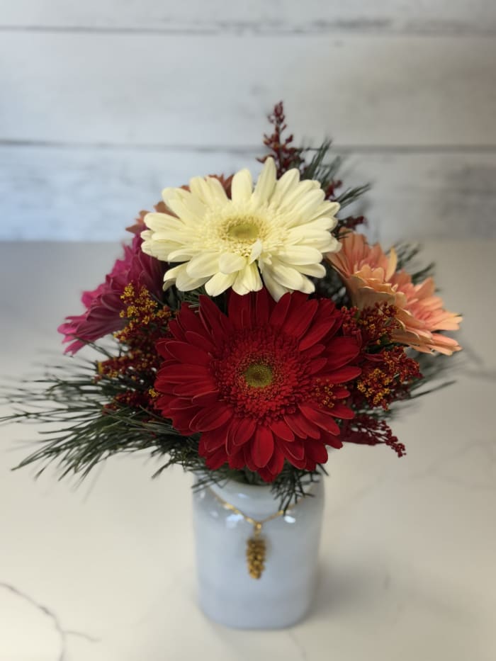 Christmas Gerber Daisy Jar