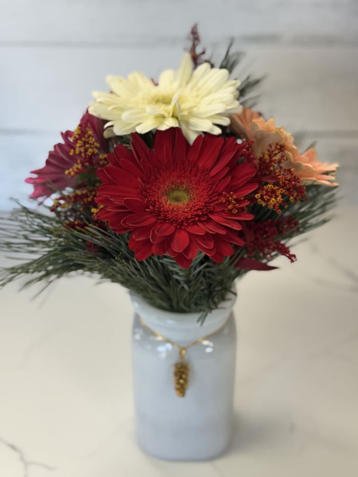 Christmas Gerber Daisy Jar