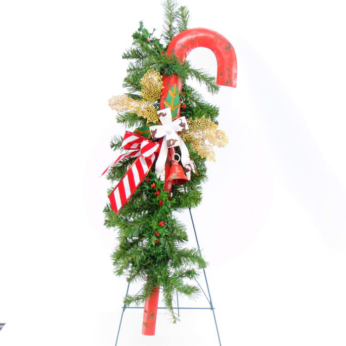 Vintage Style Cane with Decor in Red