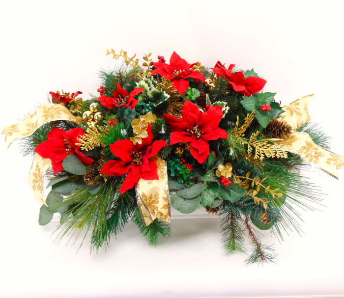 Everlasting Elegant Evergreen & Poinsettia Centerpiece