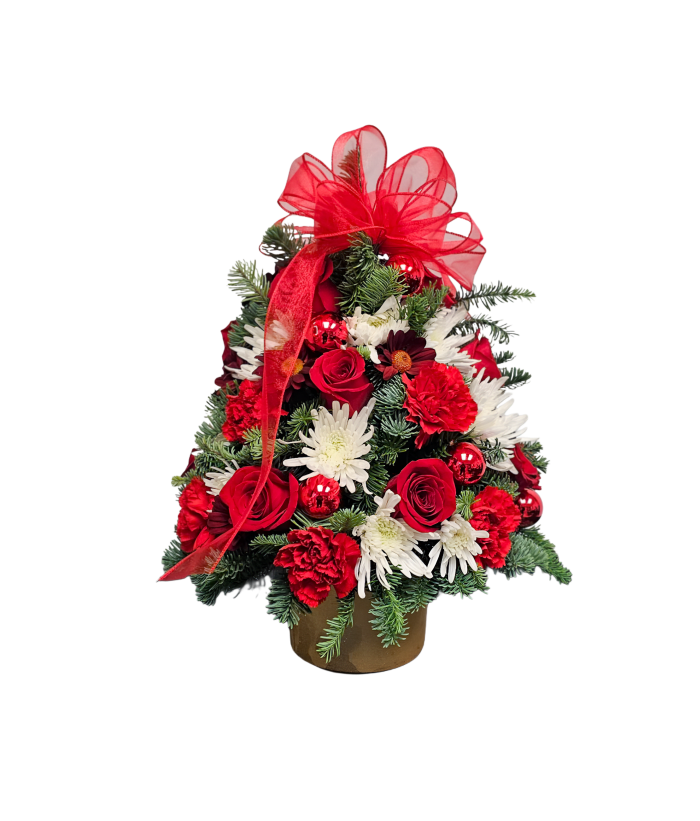 ND-26 Arbolito navideño de claveles, pompones, rosas y margaritas