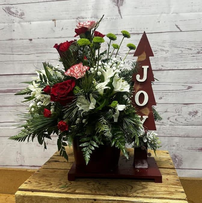 Joy Planter With Fresh Floral Arrangement