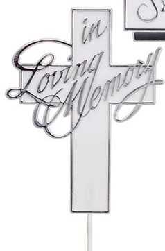 13.5" Silver In Loving Memory Cross Sympathy Plastic Pick