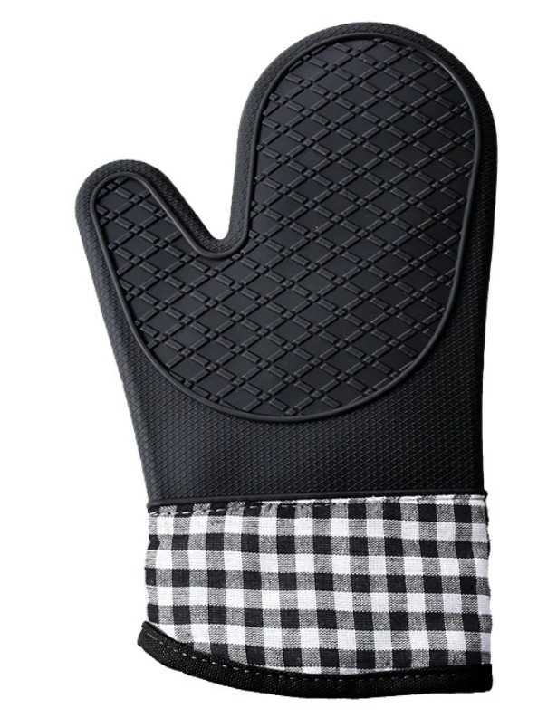 Black Plaid Silicone Oven Mit