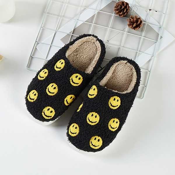 Black Smiley Slippers - S