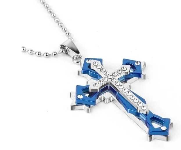 Blue Stud Cross Necklace