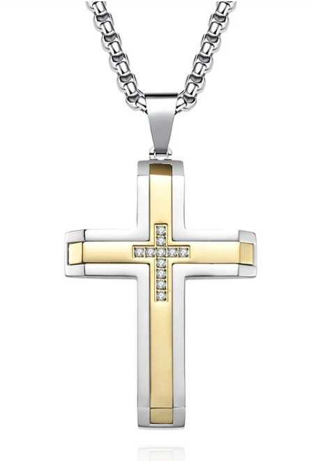 Gold and Silver Mens Cross Necklace