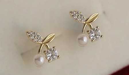 Gold and White Cherry Shaped Earrings