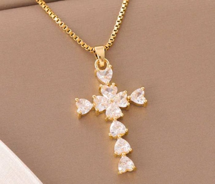 Gold Cross Made of Hearts