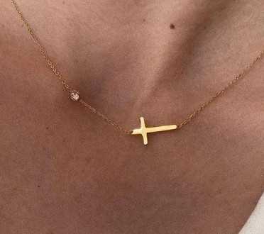 Gold Stud and Cross Necklace
