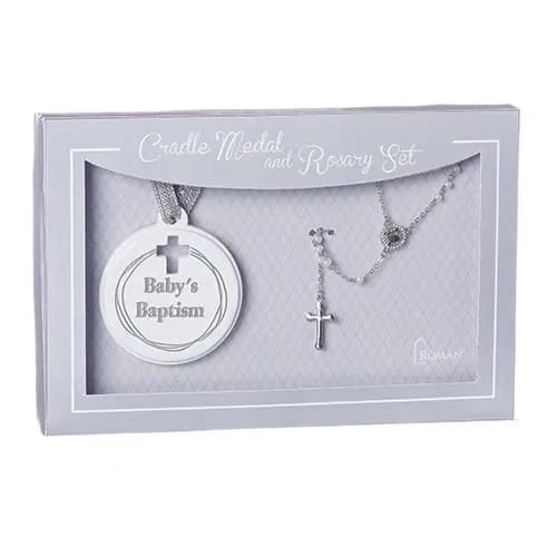 Baby Baptism Rosary & Cradle Medal Set