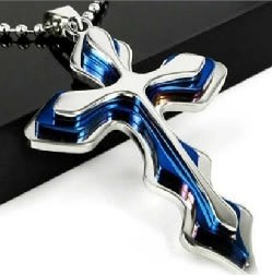 Wavy Blue Cross Necklace