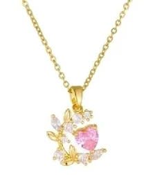Pink Heart surrounded by Vine gold Necklace