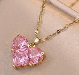 Pink Sweet Heart Shape Gold Necklace