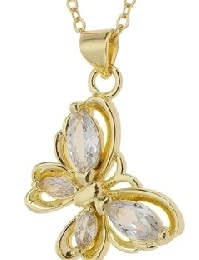 Sweet Butterfly Copper Gold Plated Necklace - White