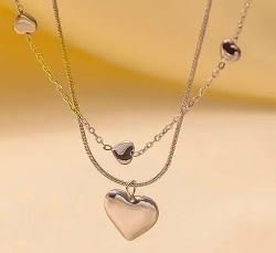 Silver Double Chained Heart Necklace