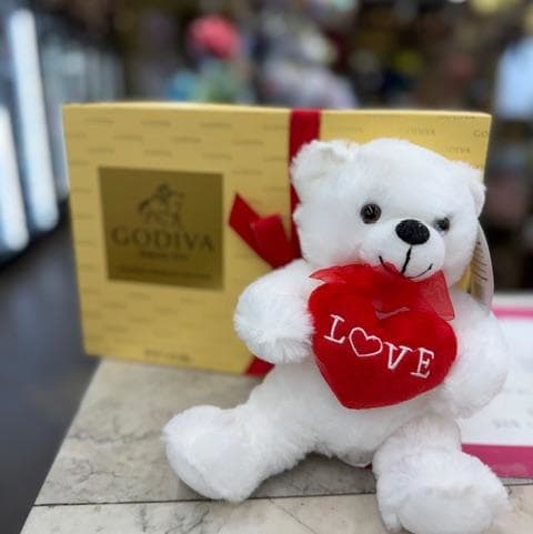 Plush teddy bear with large box of Godiva chocolate EBF-184