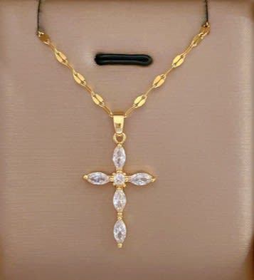 Gold and white Cross Necklace