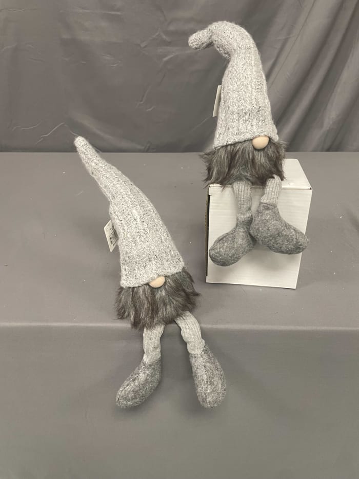 Small Grey Sitting Gnome with dangle legs