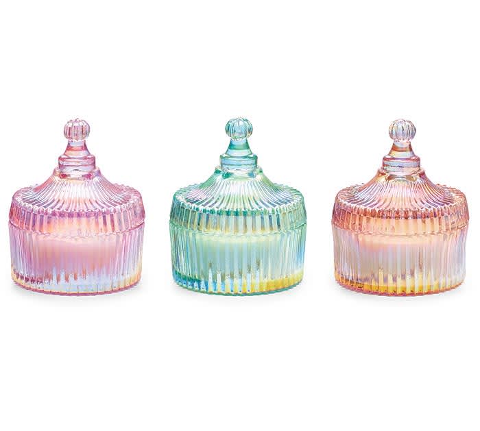Candle in Iridescent Glass with Lid-Scent/Color Varies