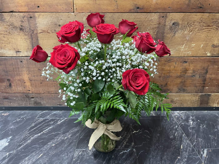 One Dozen Red Rose Vase Arrangement