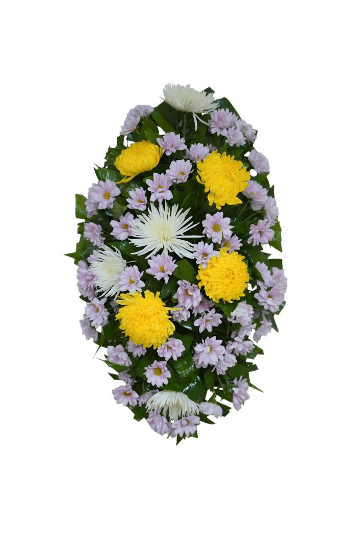 FS-3 Corona de margaritas, spiders y crisantemos con cinta impresa