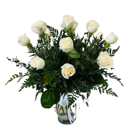 12 White Roses in a Vase R-216