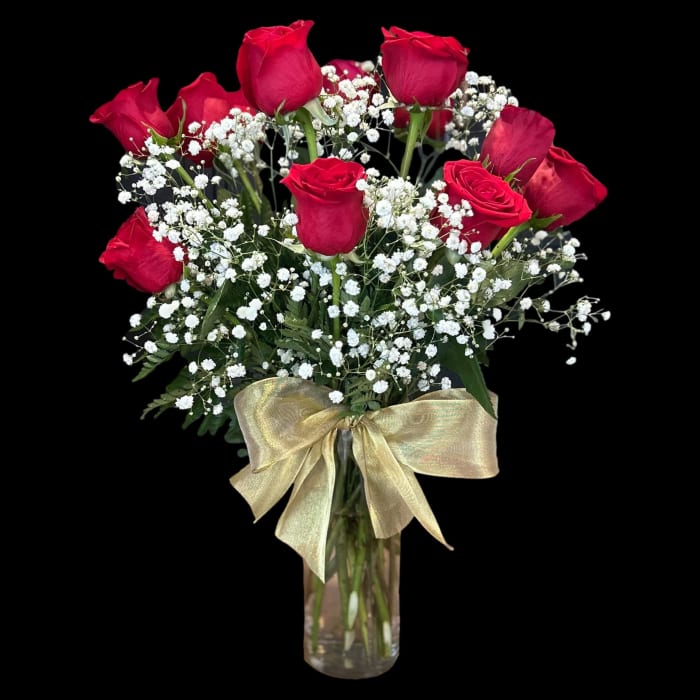 Dozen Roses with Babies Breath