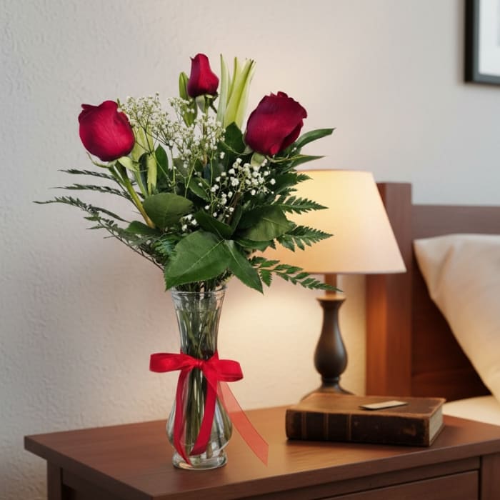 Three Rose With Lilies