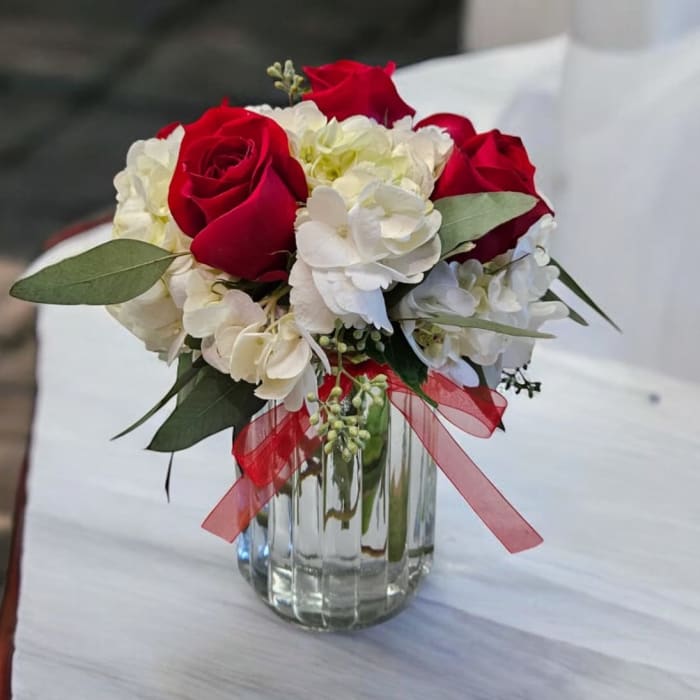 Hydrangea And Rose Mason Jar