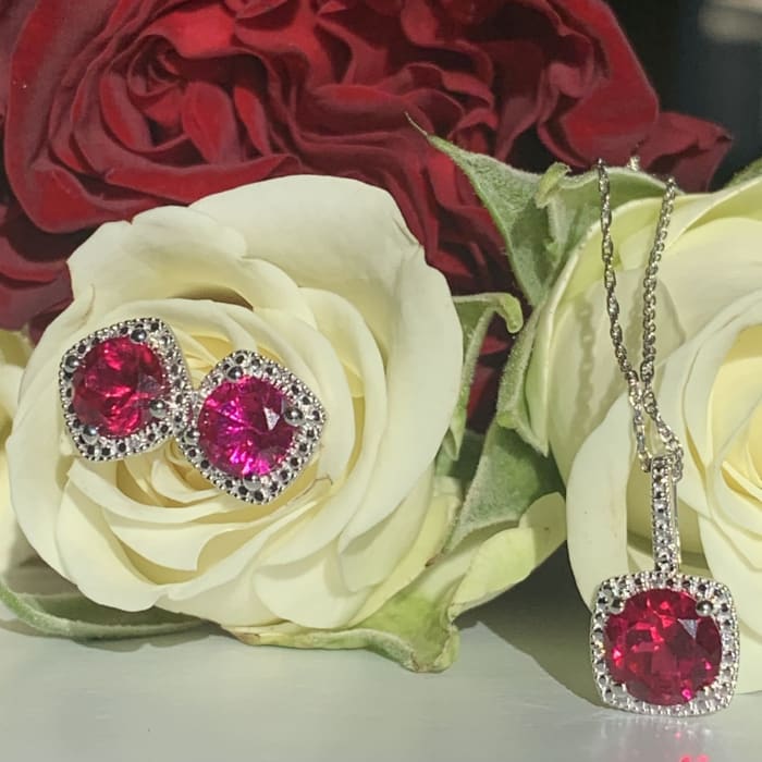 Lab Ruby Earrings & Pendant Set