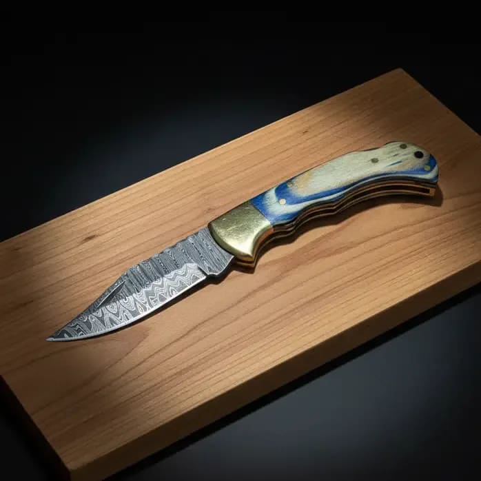 Ocean Wave Damascus Folding Knife