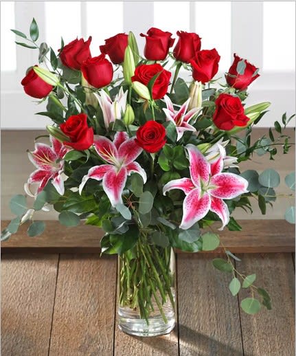 Red Roses & Stargazer Lilies