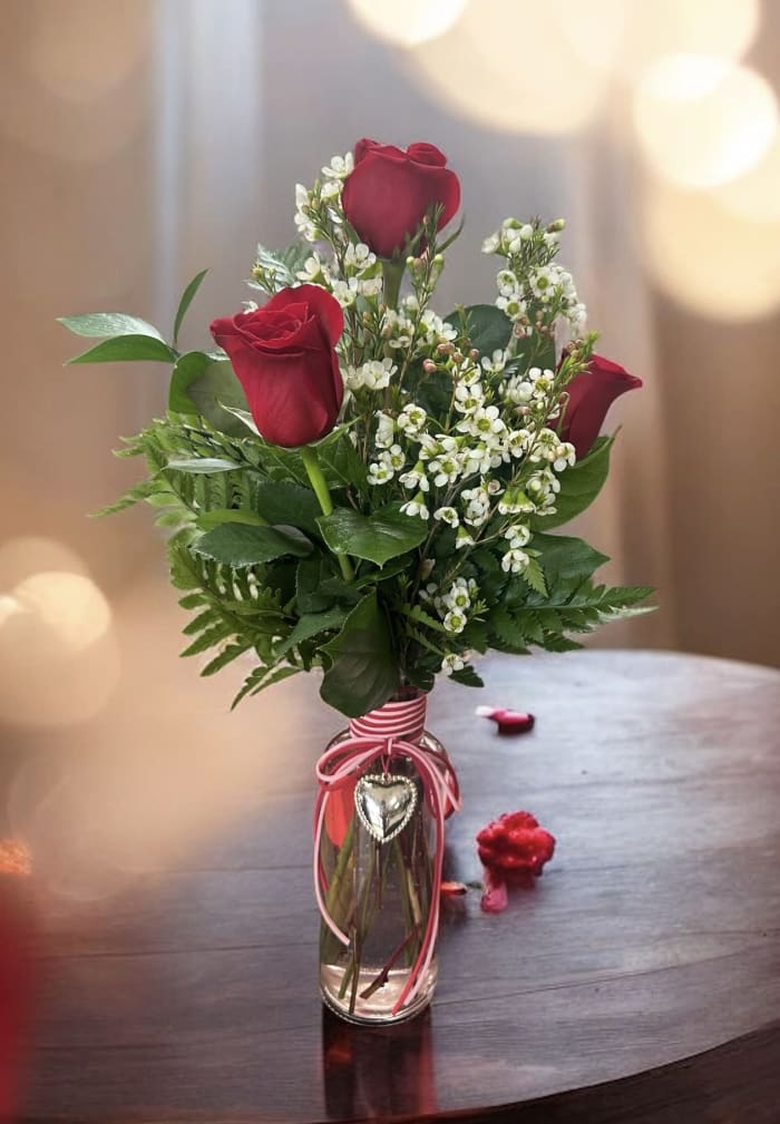 Valentine's Day Three Rose Vase