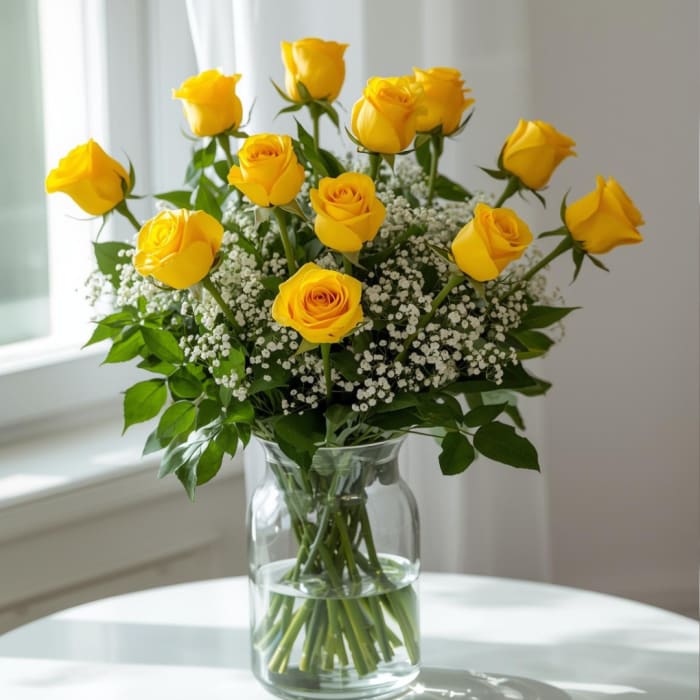 Dozen yellow roses arrangement