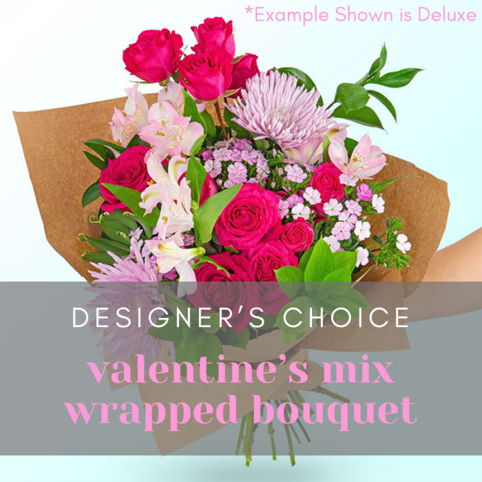 VALENTINE MIX WRAPPED BOUQUET - A FLORIST ORIGINAL