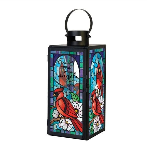 "Cardinals Appear" Stained Glass Lantern