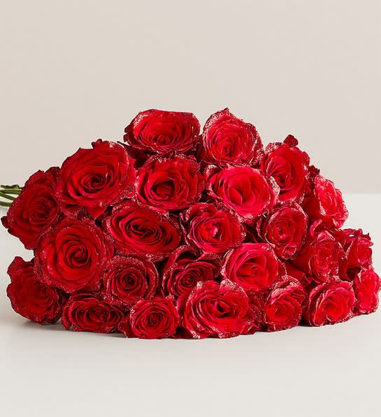GLITTERED RED ROSES