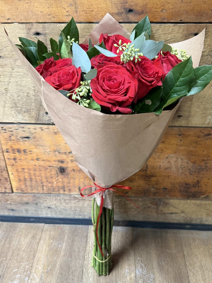 One Dozen Elegant Red Rose Hand-Tied Bouquet