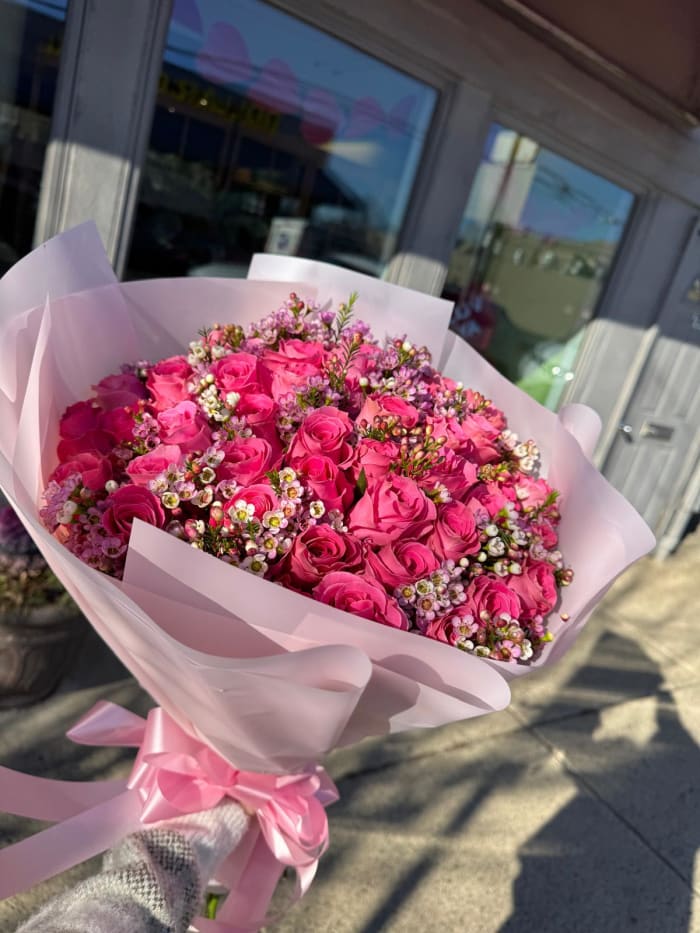 50 Pink Rose Wrapped Bouquet