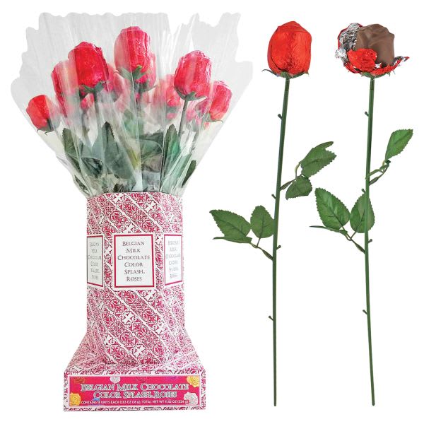 Foil Wrapped Belgian Milk Chocolate Roses - Red