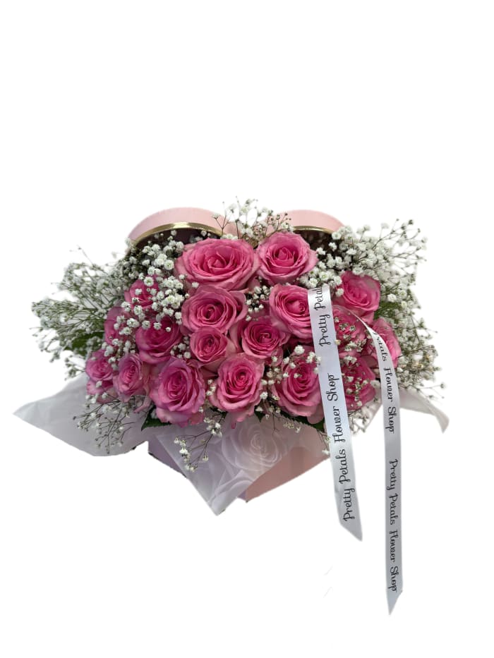 PINK ROSES IN ANY HEART BOX