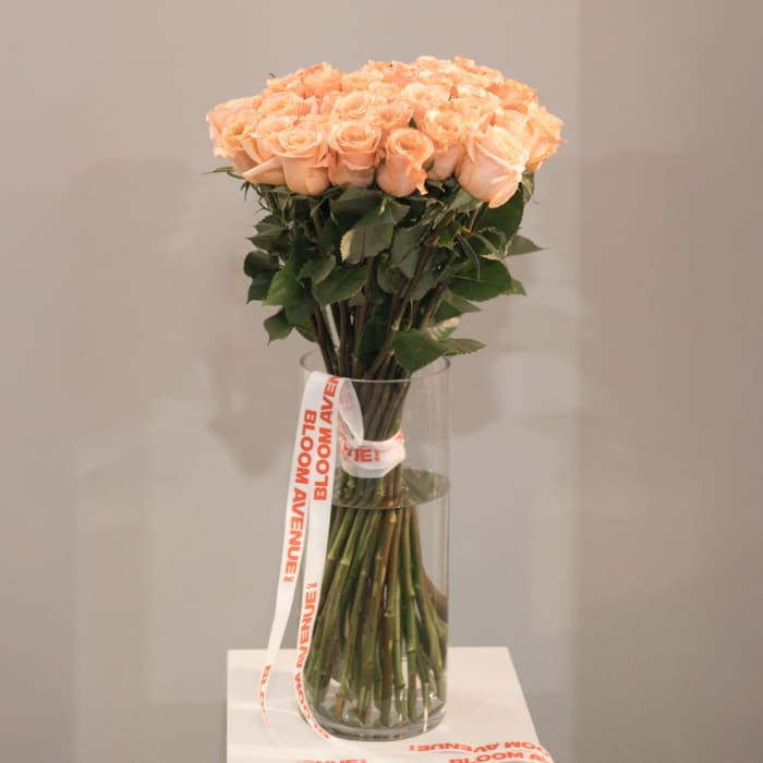 LONG PEACH ROSES IN A VASE