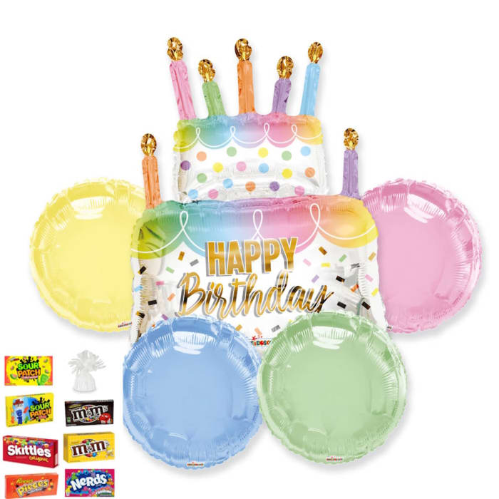 Happy Macaroon Birthday Cake Balloon & Candy Bundle – Colorado Springs Delivery