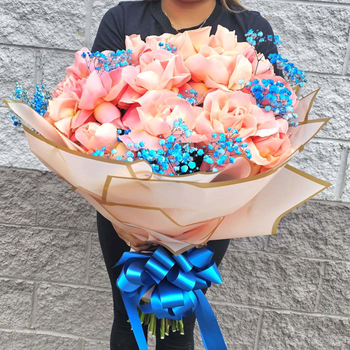 Soft Pink Rose Wrapped Bouquet