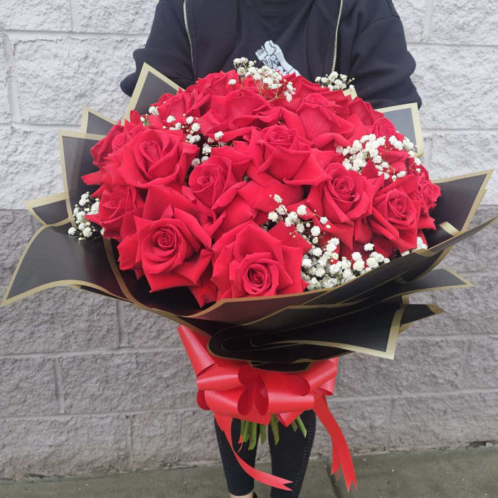 Love Story Red Roses Wrapped Bouquet