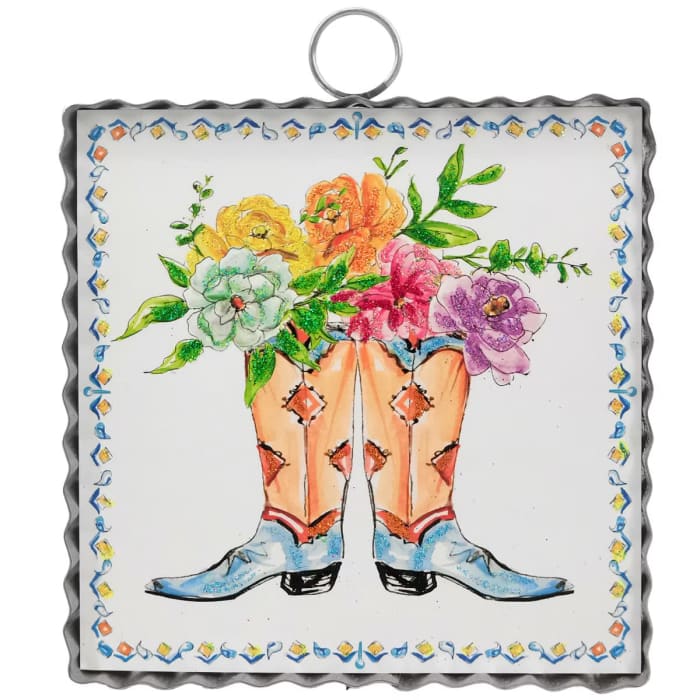 Mini Blue Cowboy Boots Print