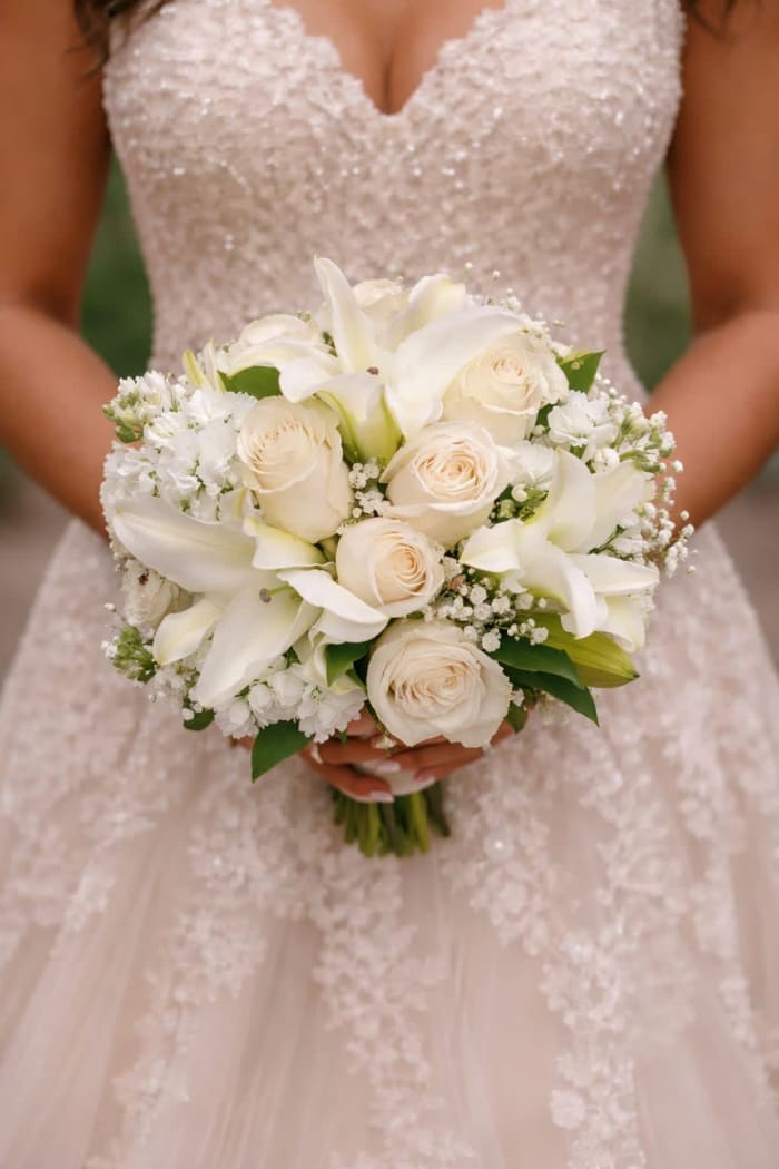 WB-4 Ramo de Novia en rosas, lirios, hortensias y baby breath